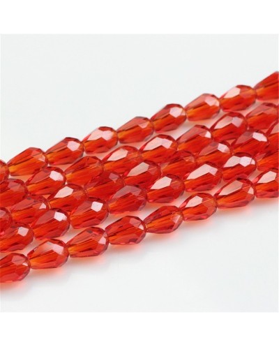 Kristalai lašo formos briaunuoti, raudonos sp., 3x5mm, 1 juosta