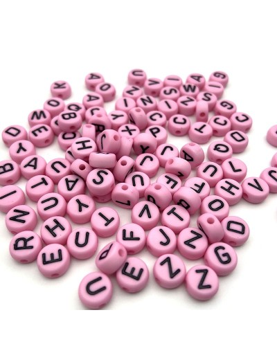 Karoliukai raidės akriliniai, rožinės sp., 7mm, 100 vnt.