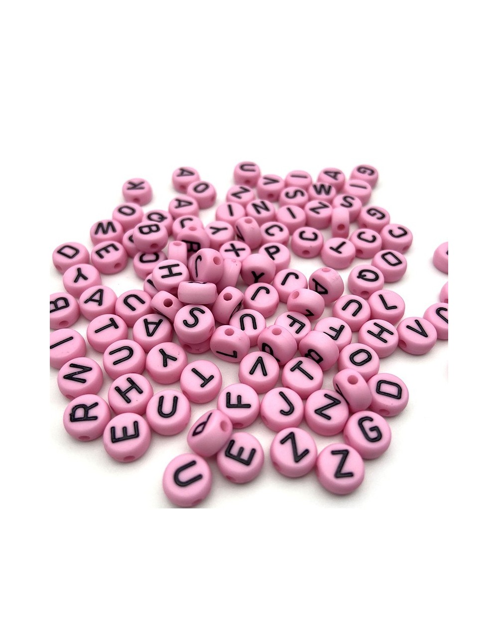 Karoliukai raidės akriliniai, rožinės sp., 7mm, 100 vnt.